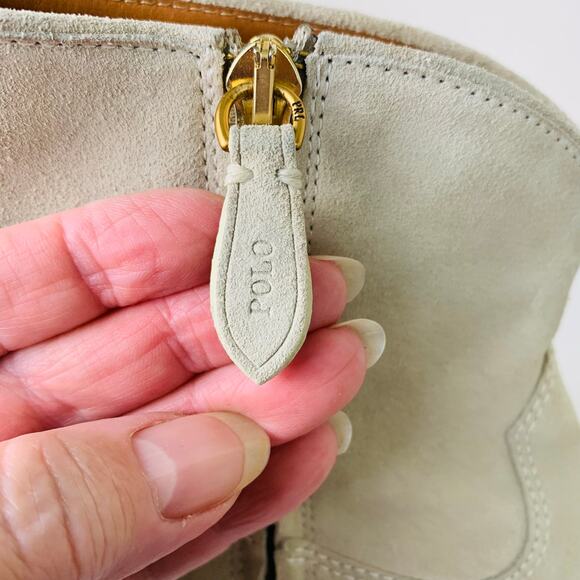 Polo by Ralph Lauren Women's Lucille Calfskin Suede Ankle Boots Cream Size 10B - Picture 7 of 16